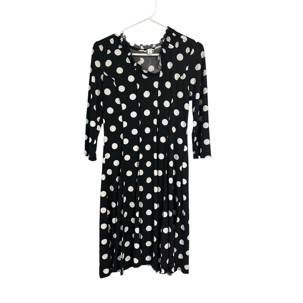 Cato‎ Polka Dot Midi Dress Ruffle Neck 3/4 Sleeve Career Casual Size small women